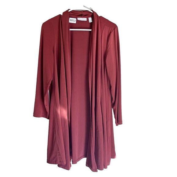 Susan Graver Womens Maroon Long Cardigan LP Long Open Front Draped Sweater - Picture 1 of 7